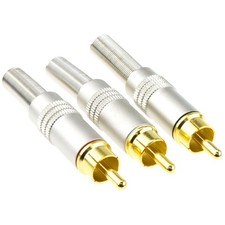 Cinch Phono Lötstecker Gold Vollmetall Kontakte für Audiokabel ROT/WEISS/SCHWARZ
