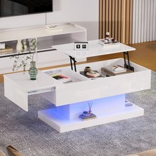 Hochglanz LED Couchtisch höhenverstellbar mit Stauraum RGB-Beleuchtung Sofatisch