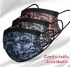 Mundschutz Spitze Optik Einweg Maske mit Nasenbügel schwarz grau rosa blau 