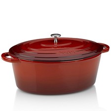 KELA Bräter Cocotte CALIDO Gusseisen emailliert 36 cm oval 9,3 Liter rot INDUKTI