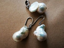 Set Ohrhänger / Ohrringe & Anhänger große Perlen Silber QVC Schmuck Perlea