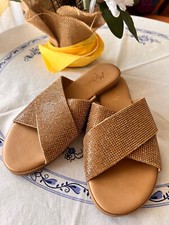 NEUE Michela Leder Strass Pantoletten Gr. 38 beige-gold MEGA!