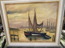 Ölgemälde Ostsee Hafen Boote