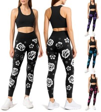 Damen High Waist Sport Leggings Blumenprint Yogaleggings Laufhose Fitnesshose