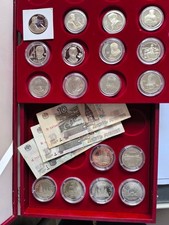 Russland Konvolut 12X1 und 6X5 Rubel Sondermünzen PP in Kapsel+Scheine