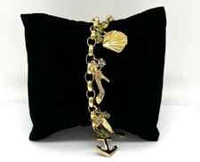 Modeschmuck Charm Armband, Vergoldet, grüne und gelbe Farbsteine, 19 cm lang