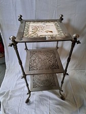 Antiker Eisentisch Blumentisch Beistelltisch Regal Keramik Fliese floral Vögel 