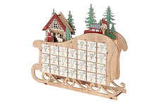 Weihnachts  Schlitten Kalender Holz Adventskalender mit LED 