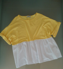 ZARA knit  schöne  Damenbluse  TunikaGr. M, Kurzarm, gelb/weiß