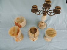 antik # 1 St Tischlampen Kerzenleuchter Bronze Kristall Onyx + 4 Gefäße, s, Bild