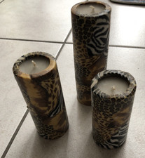 3 Stück Dekor-Stumpenkerze Dschungel mit Leopardenmuster — ca. 4,7 cm Durchm.