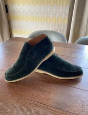 Loro Piana Open Walk Dunkelgrün Wildleder Slipper - Gr. 45 - Luxus Herren Schuhe