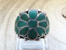 Jugendstil Silber Ring Gr. 54/55 mit 13 x MALACHIT florales Design TOP