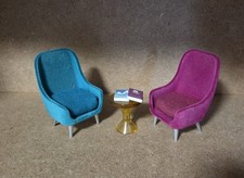 Lundby Puppenhaus Blau & Pink Sessel Set Miniatur Wohnzimmer Möbel 1:18