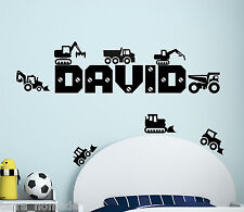 Personalisierter Name Jungen Wandkunst Aufkleber - LKW, LKW, Traktor, Bagger, JCB