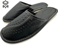 ✅ Herren Leder Echtleder Hausschuhe Latschen Pantoffeln schwarz EU WARE