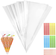 100 Stück Süßigkeiten Tüten, 25X13Cm Candy Bar Tüten Spitztüten Transparent