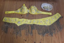 Bauchtanz-Kostüm Gr 38 hellgelb glitzernd Hüftgürtel BH 80-85 B/C Samt Swarowski