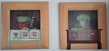 Zwei Bilder mit bemalten Rahmen mit Frühblühern für Essecke, Küche 26x26 cm