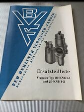BVF Vergaser 20 KNB 1-1  Ersatzteilliste Roller Pitty Wiesel