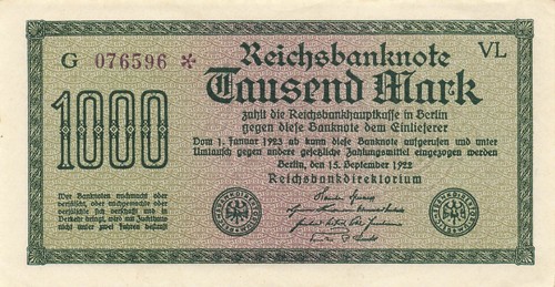 Reichsbanknote 1000 mark 1922 - reichsbanknote,