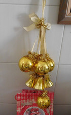 Glocke und Kugelgehänge, Lauscha, DDR,  goldene 4 Glocken, 5 Kugeln, Weihnachten