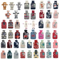 GROSSE 2L NATURKAUTSCHUK HEISSWASSERFLASCHE MIT WARMSTRICKVLIES KUNSTFELLABDECKUNG