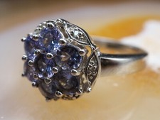 GOLDJUNGE69 * DESIGN EDELSTEIN RING (19) 8x TANSANIT RUND & DIAMANT 925er SILBER