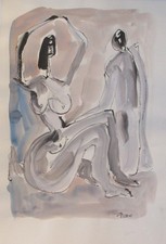 Paar Mann und Frau 50x35 orig. sign ZM Zeichnung Aquarell Tusche Papier Bild