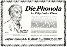 Selbstspielendes Klavier Phonola Reklame 1920 Hupfeld Richard Strauss Werbung