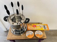 Fondueset 10 teil.,Edelstahl,6 Gabeln Topf 17cm Pastenbrenner Spritzschutz Socke