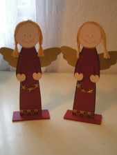 2 rote Engel aus Holz   ~~  Deko
