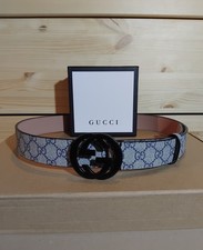 Gucci GG Monogramm Supreme Ledergürtel Braun Blau Größe 38/95 Top Zustand