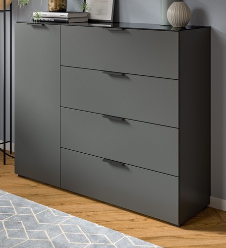 Kommode grau mit glasauflage - kommode,