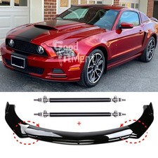 Glänzend Schwarz Frontspoiler Lippe Splitter + Stützstange Für Ford Mustang GT