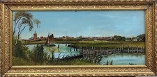 Antique oil painting city - oil,
