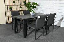 Garten Esstischgruppe mit edlen Keramiktisch + 4 Stühle in modernem Schwarz