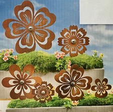 Dekostecker Blumen mit Kugel 6er Set NEU aus Metall in rost-braun