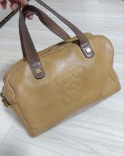 Vintage LOEWE Anagram Mini Boston Bag Handtasche Braun Leder Gebraucht Aus Japan