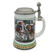 Vintage BMF Nürnberg Keramik Bierkrug mit Zinn Deckel Bierseidel 1970er Jahre