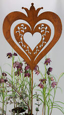 Gartenstecker Herz mit Krone Metall Rost Edelrost rostige Gartendekoration 118cm