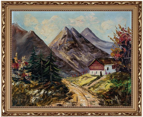 Alpenlandschaft mit berghütte - alpenlandschaft,