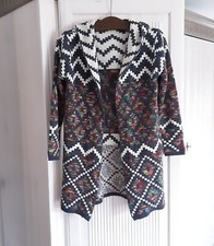 Cardigan Jacke mit Kapuze grau/creme/bunt  Größe M     NEU