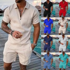 2tlg Herren Sommeranzug Kurzarm T-Shirt Kurze Hosen Set Hausanzug Jogginganzug