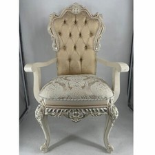 Casa Padrino Luxus Barock Esszimmer Stuhl mit Armlehnen Gold / Creme Weiß Silber