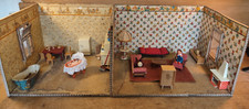 Puppenstube Puppenhaus orig. Tapete 1930/40 Möbel Wohnzimmer Küche Puppe Wiege