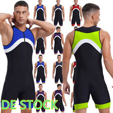 DE-Herren Einteilig Sport Badeanzug Ärmellos Zipper Kontrast Surfanzug Surf Suit