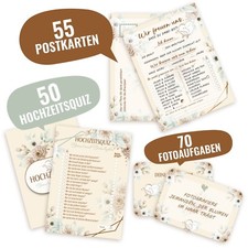 Hochzeitsspiel mit Aufgaben Hochzeitsquiz Postkarten Vintage Hochzeitsdeko
