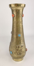 Messing Vase verziert Halbedelsteinen Indien Buddha Höhe 30,5 cm 870 Gramm