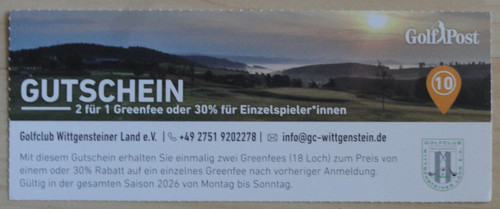 Greenfee gutschein 2für1 - greenfee, (2für1
